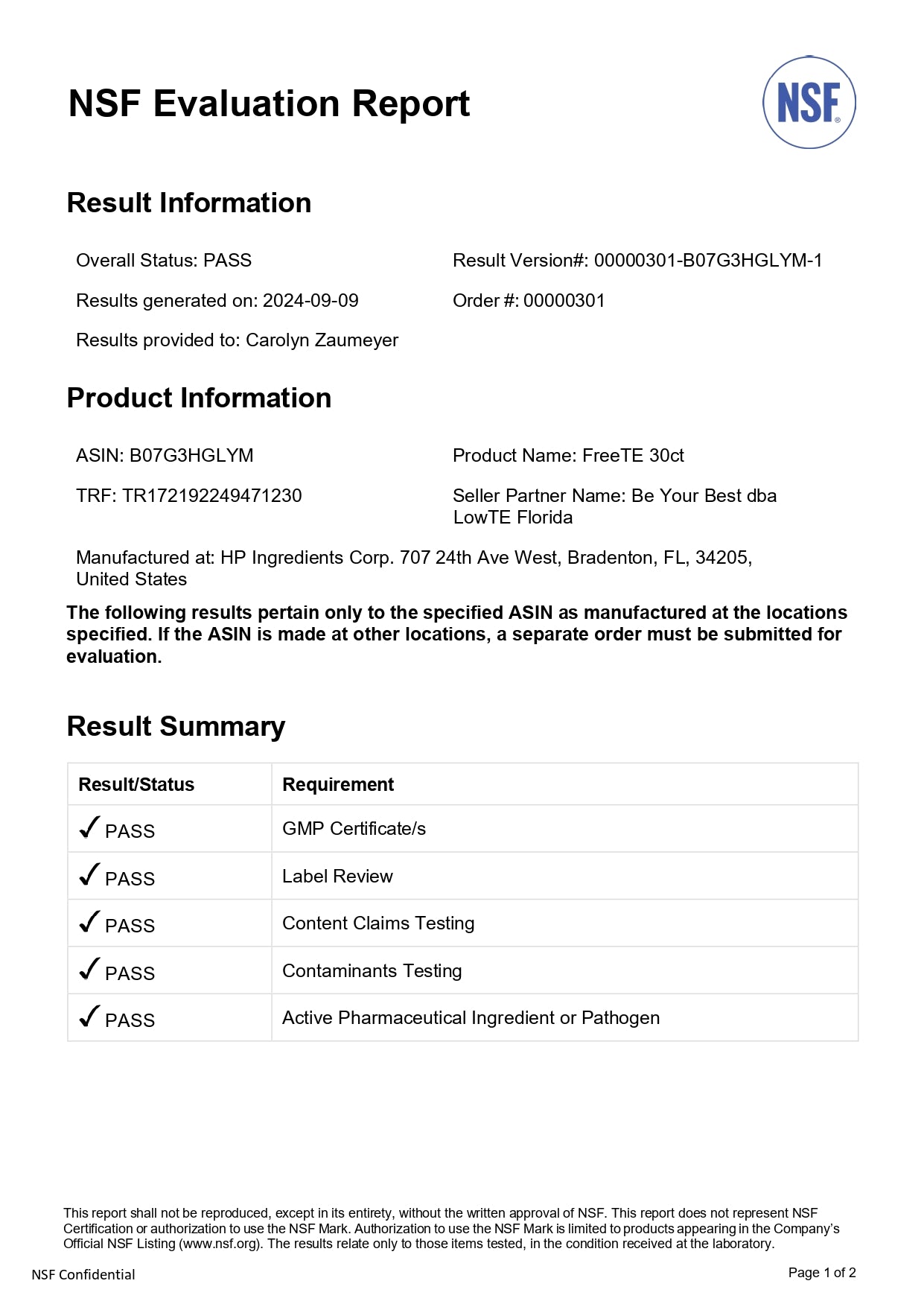 LowTE FreeTE – Evaluation Report