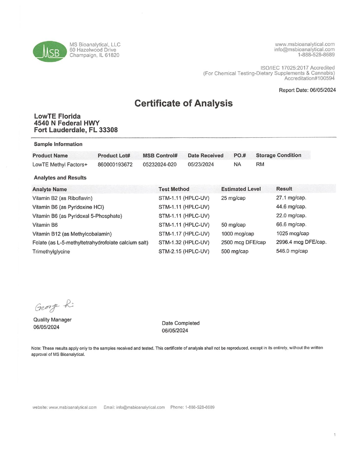 LowTE Methyl Factors+